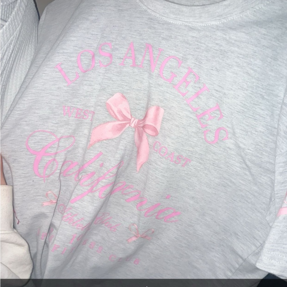 Victoria Beckham Gray and Pink Graphic Tee